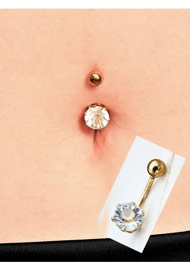 Gold Yuvarlak Zirkon Taş 8 Mm Zirkon Taş 316l Cerrahi Çelik Göbek Piercing-gbkpr65 Çok Renkli