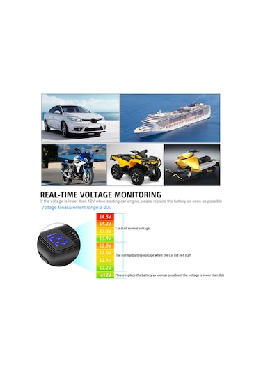 Vkemall Siyah Abs Materyal 12v Girişli 5v/9v/12v Çift Usb Süper Hızlı Şarj Cihazı 6-30v Voltmetre İle Mavi Ekran