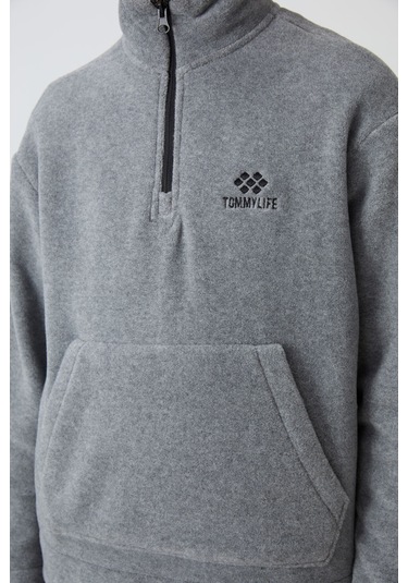 Tommy Life Gri Melanj Kalın Yumuşak Dokulu Standart Fit Nakışlı Polar Erkek Çocuk Eşofman Takım - 11218 Gri Melanj