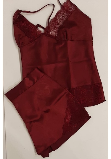 Duchesse 137 Çeyizlik Dantelli Saten 6'lı Set -bordo Bordo