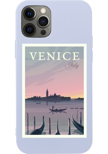 Iphone 12 Pro Venice Italy Tasarımlı Lila Telefon Kılıfı Mor66