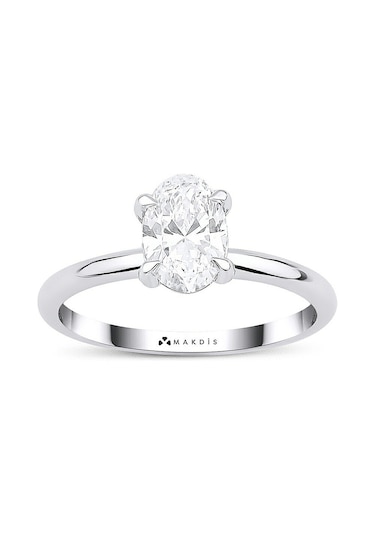 1.10 Karat Oval Tektaş Pırlanta Yüzük Beyaz Altın