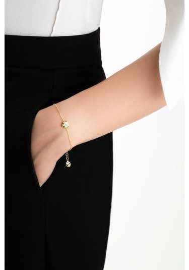 Mini Kaplumbağa 18 Ayar Sarı Altın Kaplama 19 Cm Gümüş Bileklik Sarı