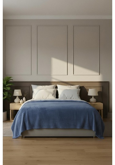 Pufina Tek Kişilik Tavşan Tüyü Dokulu Peluş Battaniye & Yatak Örtüsü 150x220 İndigo - Mavi