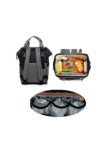 U.S.F Lüx Fonksiyonel Anne Bebek Bakım Sırt Çantası Kuş Desenli Gri - Siyah