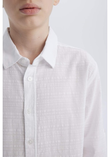 DeFacto Erkek Çocuk Polo Yaka Dokulu Uzun Kollu Gömlek D7776A825SMWT34