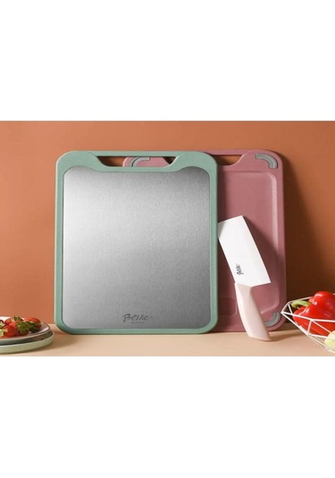 Moveevo 304 Çelik Yeşil Çift Taraflı Kesme Tahtası, 40x25cm Büyük Boy, Hamur Ve Sebze İçin Çok Amaçlı Kullanim Yeşil