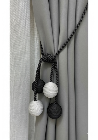 Modern Sarım 4 Toplu Braçol Kornişe Takmatik Ipli Tavan Perde Aksesuarı Siyah-gri