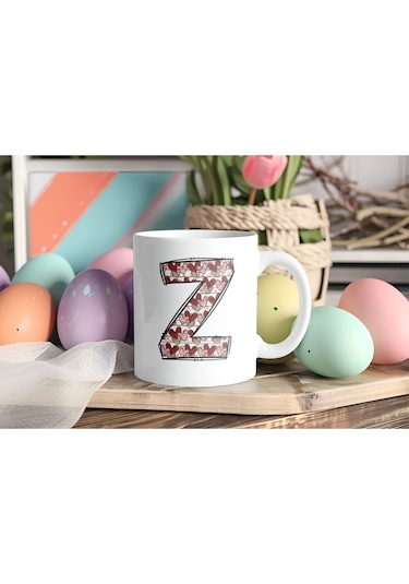 Z Harfi Aşk Temalı Kupa - Kalp Desenli Kişiye Özel Romantik Sevgililer Günü Kahve Kupası Beyaz