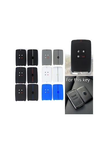 Sones Renault Koleos/megane Uyumlu 4 Düğme Petek Desenli Silikon Anahtar Kapağı Siyah Mavi Çizgi 2 Adet