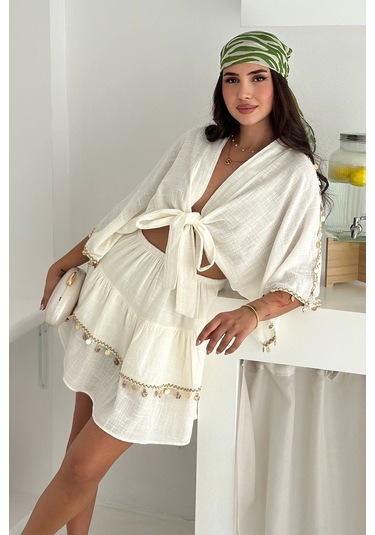 Deniz Kabuğu Aksesuarlı Takım Beyaz Beyaz