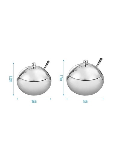 Pazly Paslanmaz Çelik Baharat Tencere Tuz Kutusu Şeker Kase Çeşni Caddy Konteyner Tutucu Kaşık Kapaklı Gümüş M Boyut Gümüş