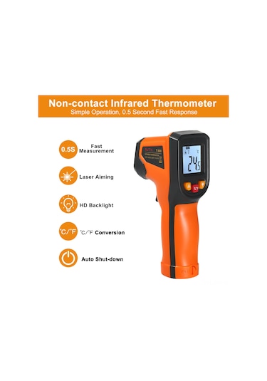 Jeehugo T600 Kızılötesi Sıcaklık Ölçer -50 C 600 C Hassasiyetli, Mutfak Ve Endüstriyel Kullanıma Uygun, Turuncu, Pil İçermez