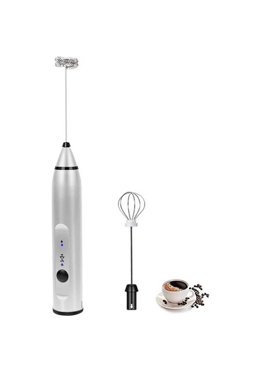 Maiyame Usb Şarjlı El Tipi Süt Köpürtücü, 3 Hızlı Elektrikli Mikser, 2 Paslanmaz Çelik Kefesi - Kahve, Tatlı, İçecekler İçin Gümüş Diğer