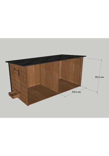 MANDU Ahşap İkiz Köpek Kulübesi (2 yuva tek kulübe) + İsimlik ve