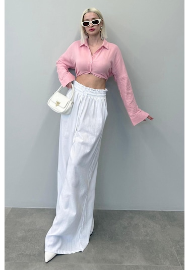 Madmext Pembe Muslin Kumaş Basic Kadın Gömlek Mg1660 Pembe