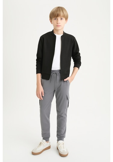 Erkek Çocuk Basic Kargo Cepli Jogger Paça Okul Eşofman Altı Ak2322-1 Gri