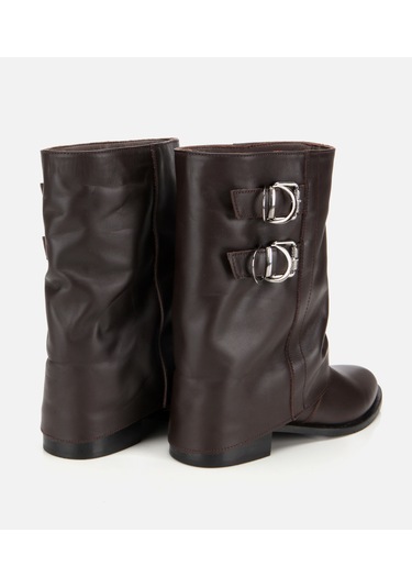 Hotiç Kadın Deri Kahverengi Tokalı Kırışık Görünümlü Kovboy/western Düz Bot 01boh315760a480 01boh315760a480 Kahverengi