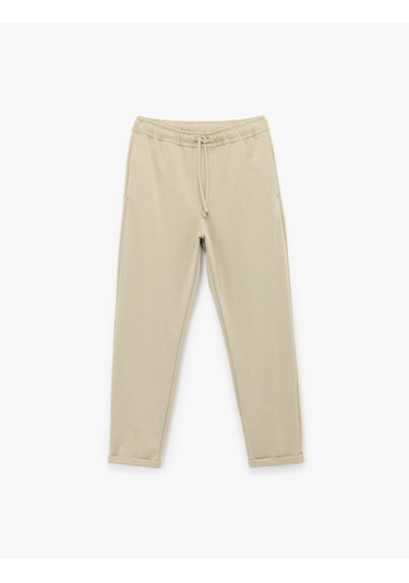 Koton Straight Fit Pike Kumaş Cep Detaylı Rahat Kesim Beli Bağcıklı Pantolon Taş 6wam40006hk Taş