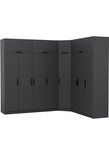Minar Kale 8 Kapaklı 4 Ç Köşe Dolap + Yüklük Antrasit 255cm