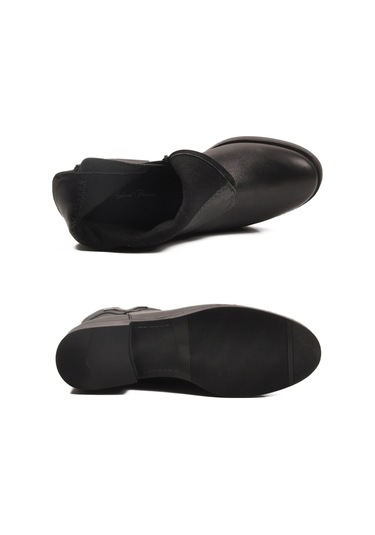 Siyah Hakiki Deri İçi Polarlı Kaymaz Kadın Bot 21893-1 Z Siyah