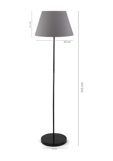 Art Siyah Metal Ayaklı Lambader Antrasit Konik Kumaş Başlık Köşe Lambası Antrasit