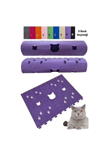 Kedi Oyuncağı Tüneli 1. Kalite 3mm Keçeden Geçmeli Kedi Ve Pati Figürlü 9 Renk A8