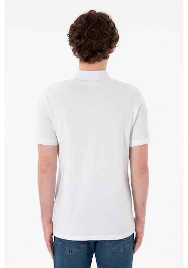 U.S. Polo Assn. Erkek Slim Fit Polo Yaka Beyaz Basic Tişört 50305929-VR013