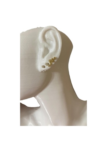 Taşlı Yılan Tasarım Kıkırdak Tragus Helix Pearsing Küpe Altın