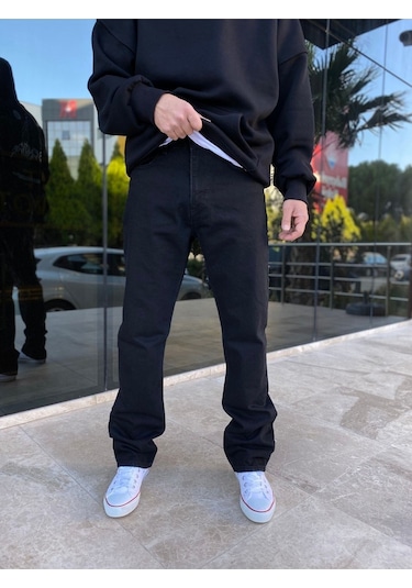 Erkek Düz Siyah Baggy Kot Pantolon Siyah