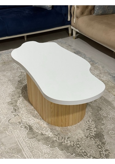Asimetrik Bulut Model 120x60 Cm Kalın Kenarlı Orta Sehpa Modern Ayak Doğal