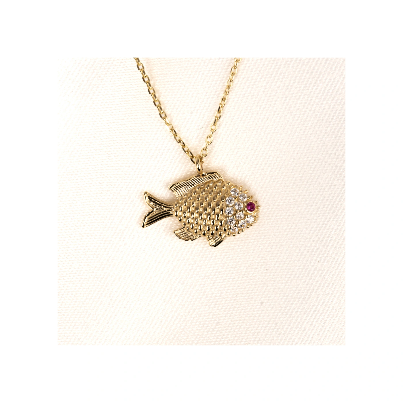 Gümüş Kolye - Taşlı Balık 925 Ayar Gümüş Kolye Sarı