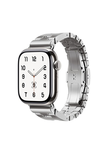 iOs Watch Uyumlu  10 46mm Zore Krd-125 Metal Kordon Strap Kayış-gümüş