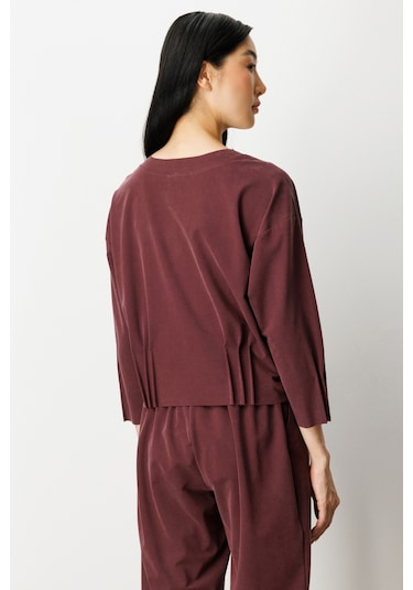 On Kadın Pile Detaylı Sıfır Yaka Bluz 64408 Bordo Bordo