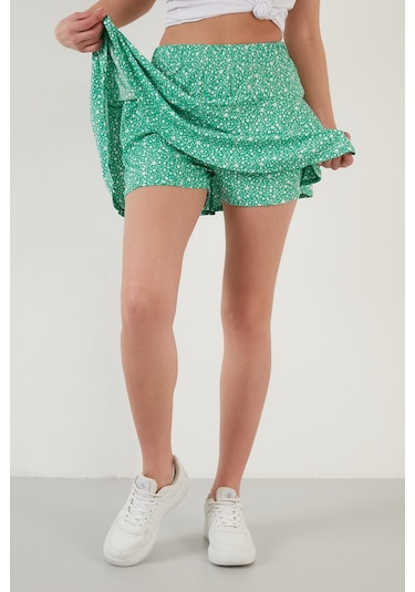 Lela Desenli Beli Lastikli Slim Fit Mini 2'Li Paket Bayan Şort Etek 5864024S2 Benetton-Leopar