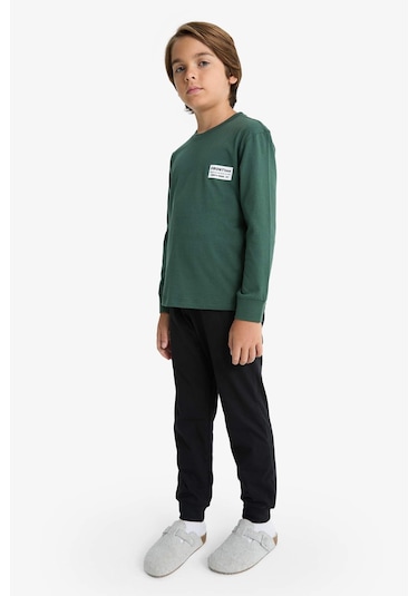 Defacto Erkek Çocuk Pijama Takımı Baskılı Uzun Kollu Üst Uzun Alt F3346a825wngn438 Yeşil