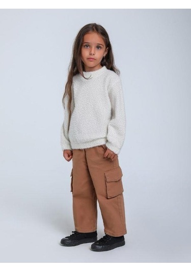 Kız Çocuk Simli Kırçıllı Bluz-14313 Krem