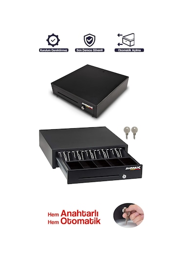 Stilmax Pr4112v Büyük Boy Elektronik Kasa Çekmecesi Çelik Gövde, 5+5 Para Bölmeli, 41 41 Cm