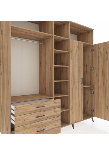 Kronos Dolap 10 Raflı 3 Çekmeceli 2 Askılı 220x59x243 Çam-çam/çam Atlas Çam/atlas Çam