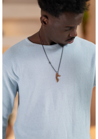 Regular Fit Likralı Kendinden Çizgili Mevsimlik Spor Kazak Mavi