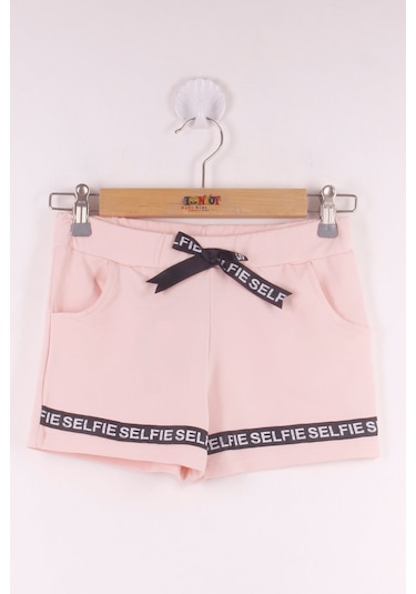Toontoy Kız Çocuk Serfie Şeritli Cepli Şort Pudra
