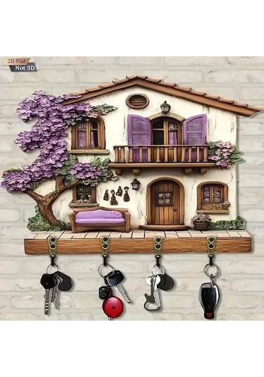 Ahşap Anahtarlık Ve Dekoratif Duvar Panosu, 4 Askılı 0010