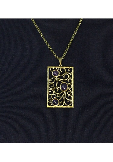 Doğal Taş Ametist 3'lü Doğal Taşlı Antik Kadın Kolye Euk45amt Mor