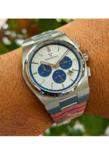 Raymond Kronograf Siyah Detaylı Çelik Erkek Kol Saati Gümüş