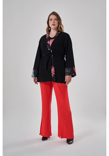 Mizalle Desen Garnili Kimono Siyah