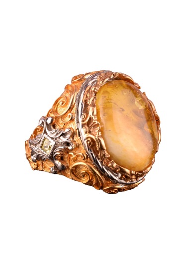 925 Ayar Gümüş Doğal Kehribar Taşlı Erkek Yüzük - El Yapımı Vintage Tarzı Takı Gümüş