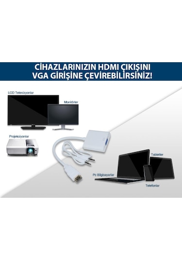 Hdmı To Vga + Ses Kablolu Çevirici Projeksiyon Uyumlu Sesli Kablo