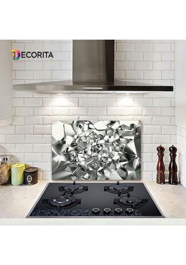 Decorıta Cam Ocak Arkası Koruyucu | Gümüş Kristal