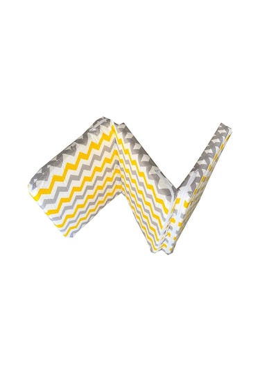 Bebek Yatağı Oyun Parkı Çocuk Yatağı Katlanabilir Sünger Yatak 60x120-4 Cm Sarı Gri Zikzak