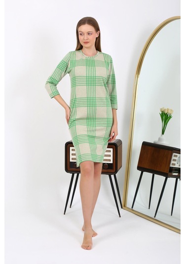Akebeniz Pamuk Ev Elbisesi Tunik Gecelik Yeşil 13131 Yeşil